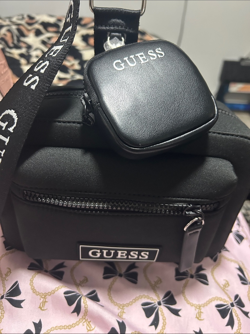 GUESS Black Men’s Messenger Crossbody with Branded Strap